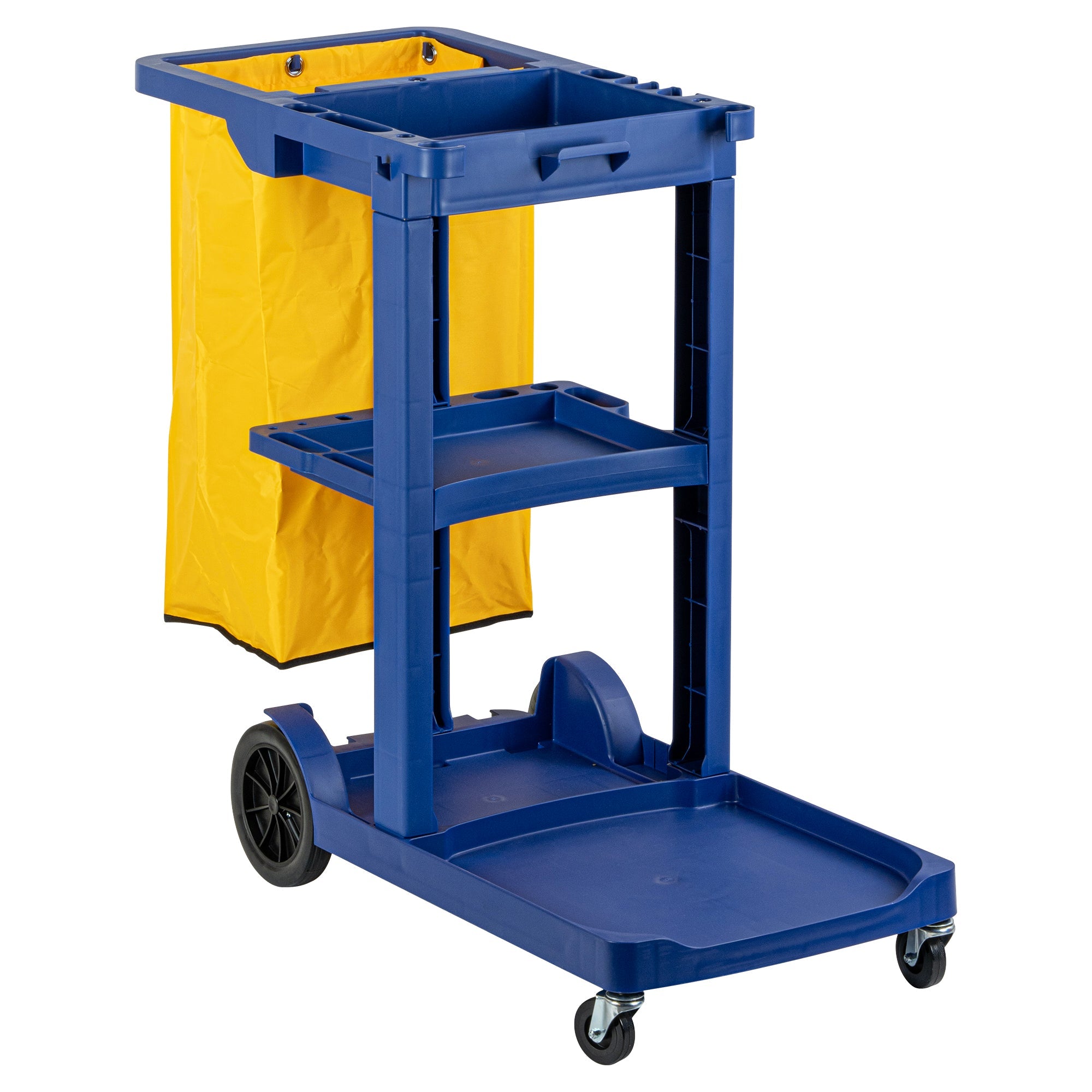 Clean Tek Professional Blue 3-Shelf Janitor Cart - 18 gal Bag - 44" x 18 1/2" x 37 3/4" - 1 count box