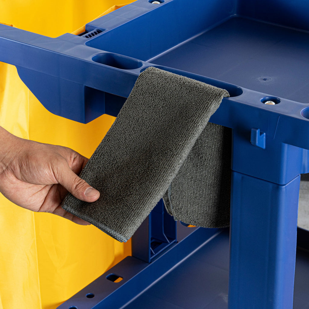 Clean Tek Professional Blue 3-Shelf Janitor Cart - 18 gal Bag - 44" x 18 1/2" x 37 3/4" - 1 count box