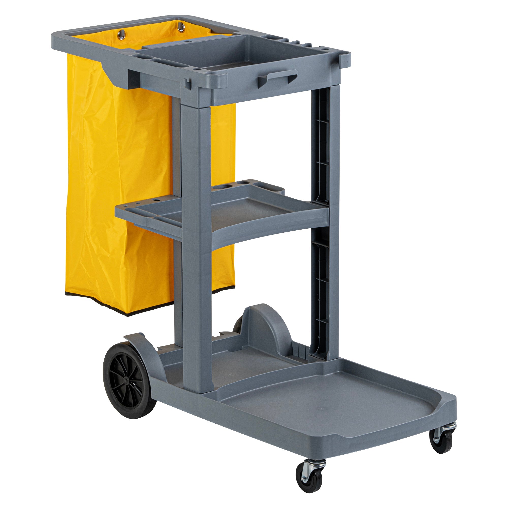 Clean Tek Professional Gray 3-Shelf Janitor Cart - 18 gal Bag - 44" x 18 1/2" x 37 3/4" - 1 count box