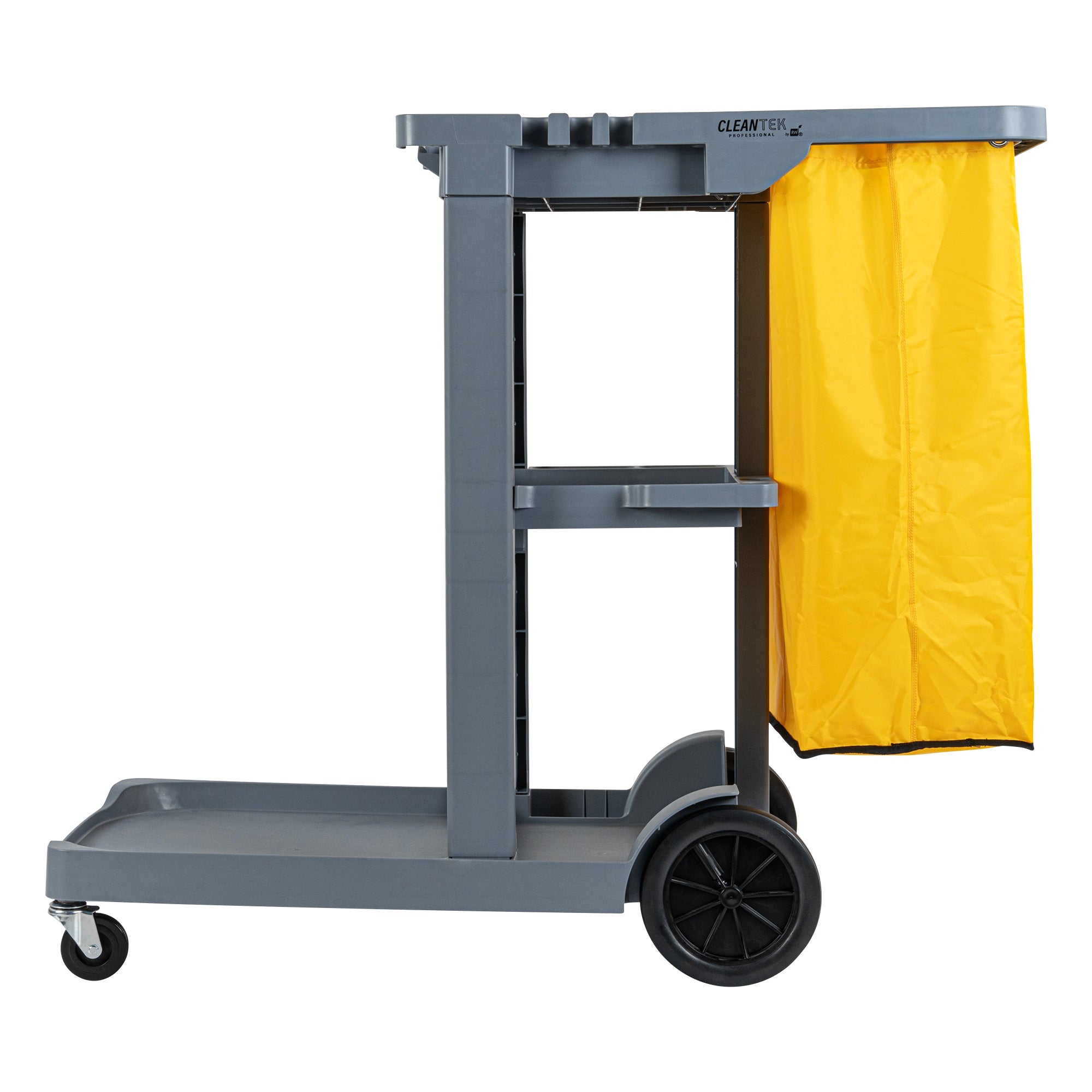 Clean Tek Professional Gray 3-Shelf Janitor Cart - 18 gal Bag - 44" x 18 1/2" x 37 3/4" - 1 count box