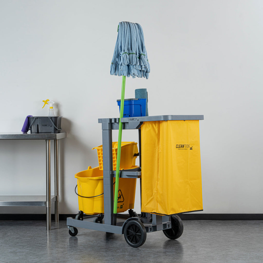Clean Tek Professional Gray 3-Shelf Janitor Cart - 18 gal Bag - 44" x 18 1/2" x 37 3/4" - 1 count box