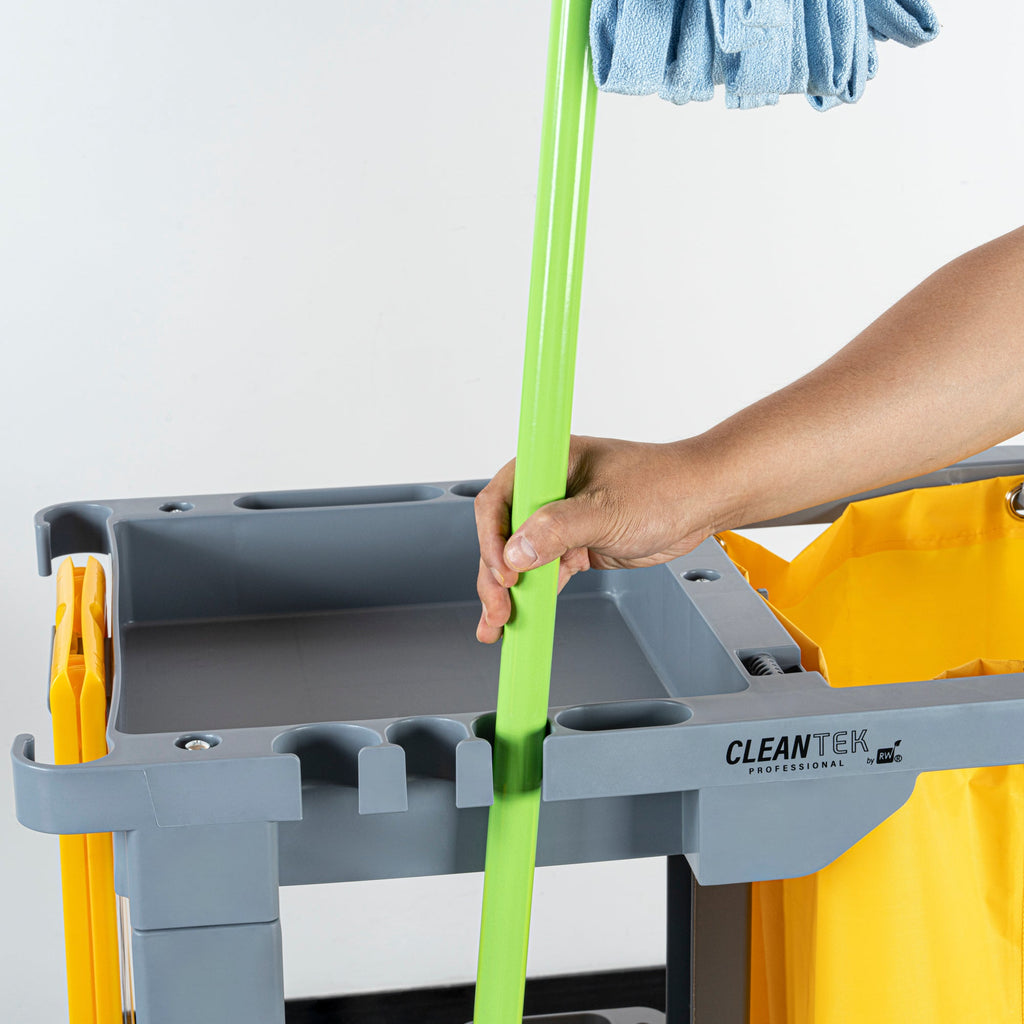 Clean Tek Professional Gray 3-Shelf Janitor Cart - 18 gal Bag - 44" x 18 1/2" x 37 3/4" - 1 count box