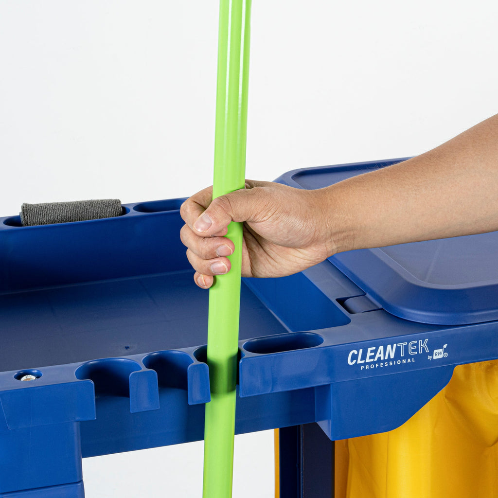 Clean Tek Professional Blue 3-Shelf Janitor Cart - 18 gal Bag, Lid - 44" x 18 1/2" x 39" - 1 count box