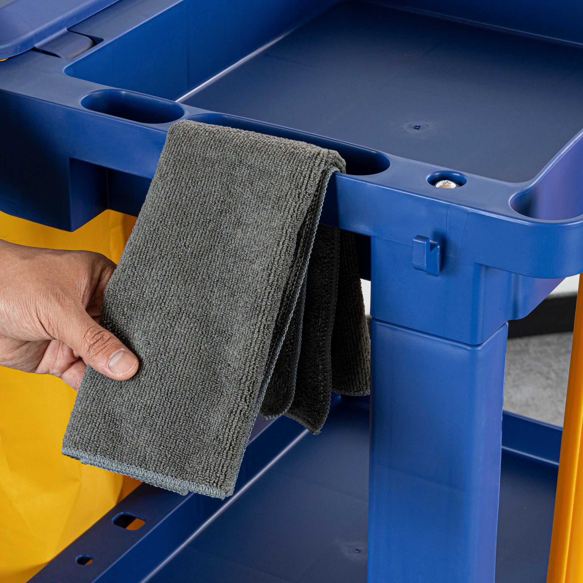 Clean Tek Professional Blue 3-Shelf Janitor Cart - 18 gal Bag, Lid - 44" x 18 1/2" x 39" - 1 count box
