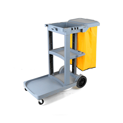 Clean Tek Professional Gray 3-Shelf Janitor Cart - 18 gal Bag, Lid - 44" x 18 1/2" x 39" - 1 count box