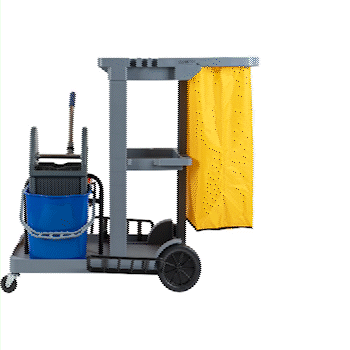 Clean Tek Professional Gray 3-Shelf Janitor Cart - 18 gal Bag, 2 Buckets, Wringer - 44" x 28" x 37 3/4" - 1 count box