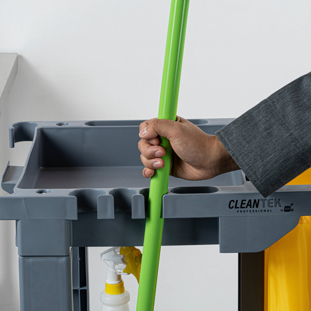 Clean Tek Professional Gray 3-Shelf Janitor Cart - 18 gal Bag, 2 Buckets, Wringer - 44" x 28" x 37 3/4" - 1 count box