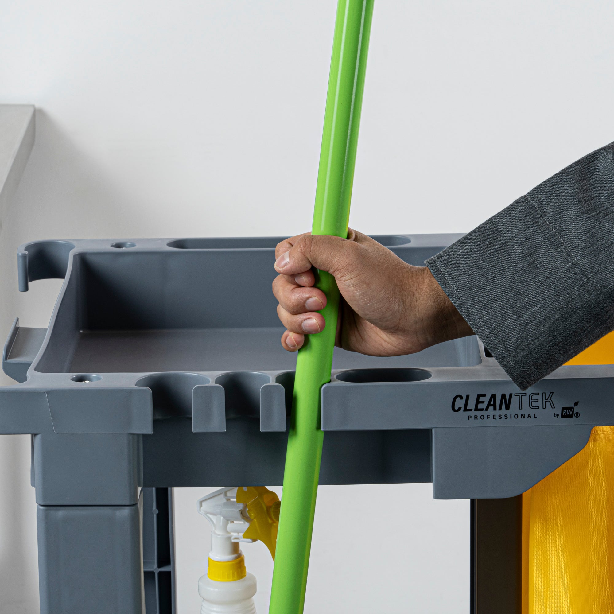 Clean Tek Professional Gray 3-Shelf Janitor Cart - 18 gal Bag, 2 Buckets, Wringer - 44" x 28" x 37 3/4" - 1 count box