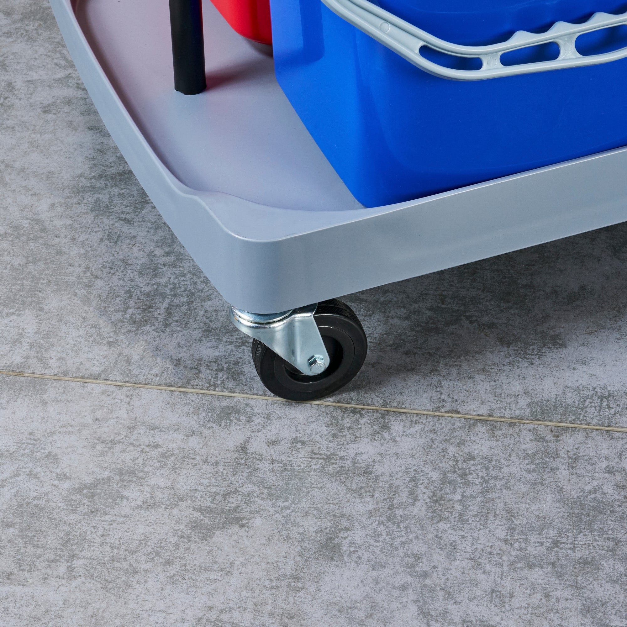 Clean Tek Professional Gray 3-Shelf Janitor Cart - 18 gal Bag, Lid, 6 Buckets and 1 Wringer - 44" x 28" x 43 1/4" - 1 count box