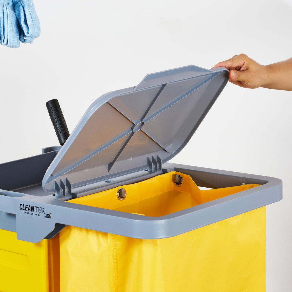 Clean Tek Professional Gray 3-Shelf Janitor Cart - 18 gal Bag, Lid, Locking Cabinet - 44" x 28" x 39" - 1 count box
