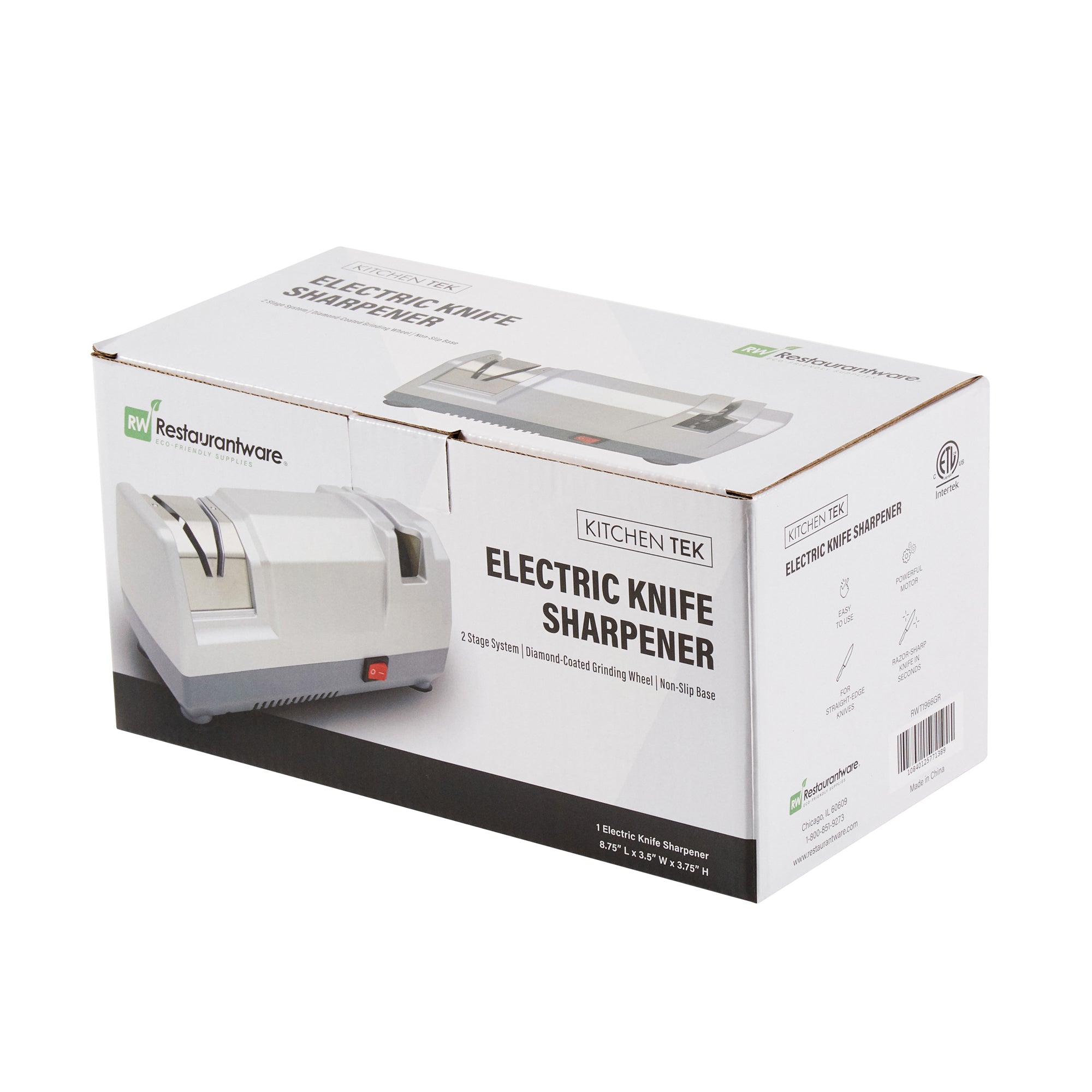 Kitchen Tek Gray 2 Stage Electric Knife Sharpener - for Straight Edge Knives, Diamond-Coated Grinding Wheel, 120V - 1 count box