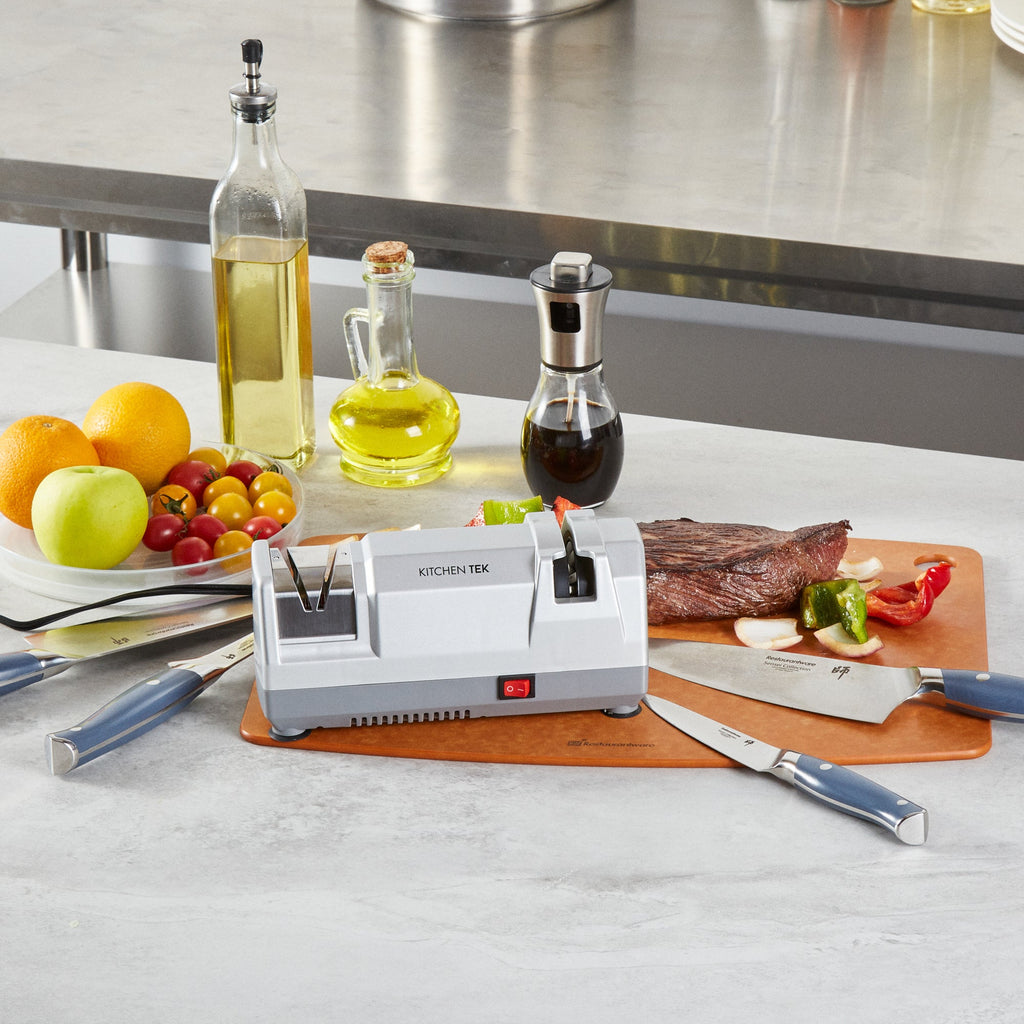 Kitchen Tek Gray 2 Stage Electric Knife Sharpener - for Straight Edge Knives, Diamond-Coated Grinding Wheel, 120V - 1 count box