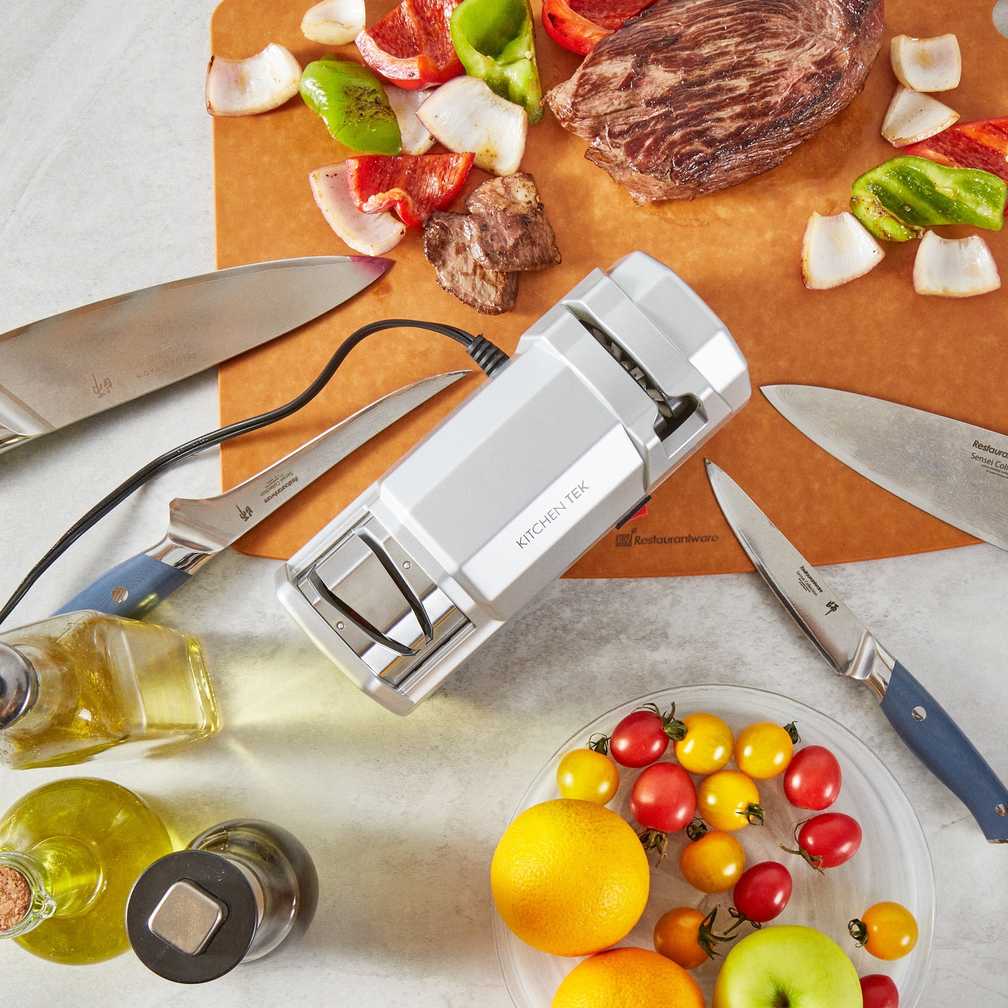 Kitchen Tek Gray 2 Stage Electric Knife Sharpener - for Straight Edge Knives, Diamond-Coated Grinding Wheel, 120V - 1 count box