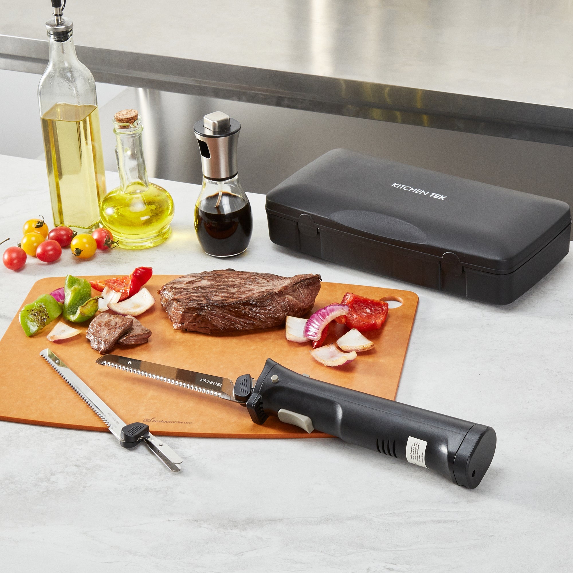 Kitchen Tek Cordless Electric Knife Set - with Storage Case, Lithium Ion Battery, 100-240V - 1 count box