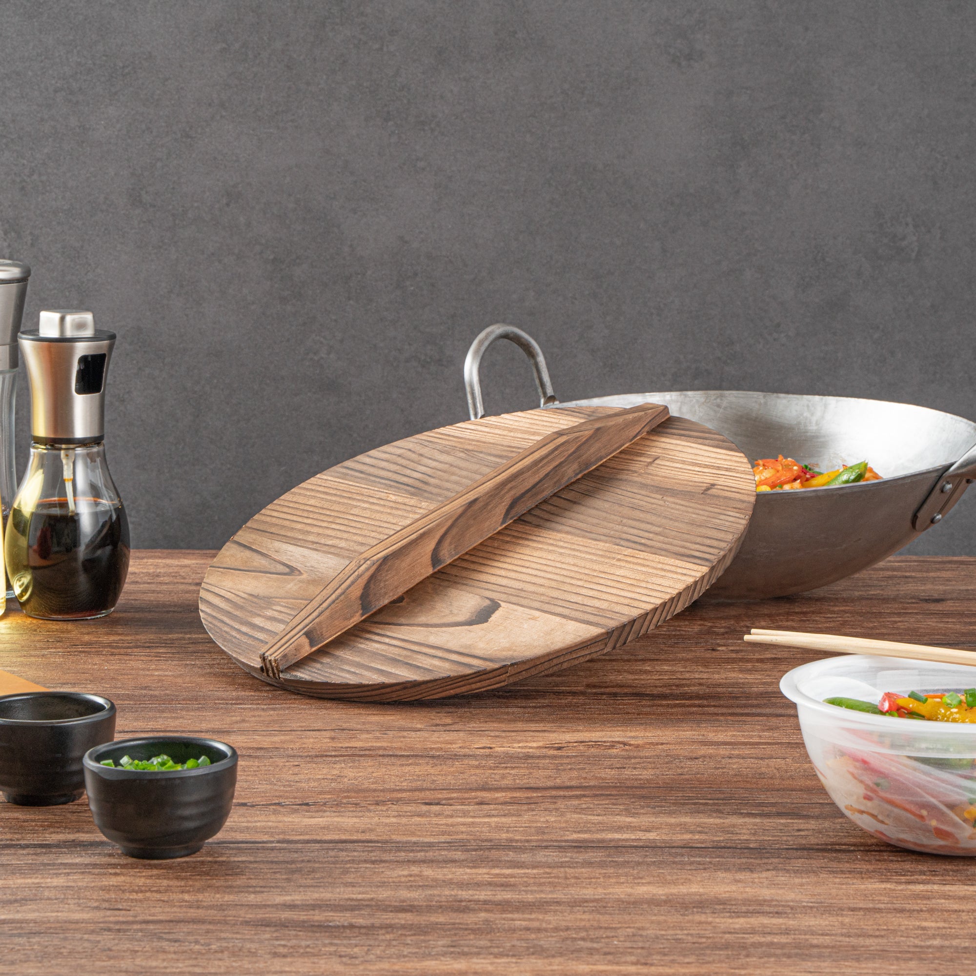Motomori Handmade Wood Lid - Fits 12" and 14" Wok - 1 count box