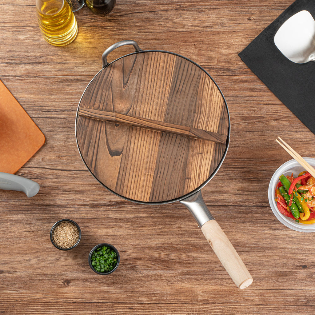 Motomori Handmade Wood Lid - Fits 12" and 14" Wok - 1 count box