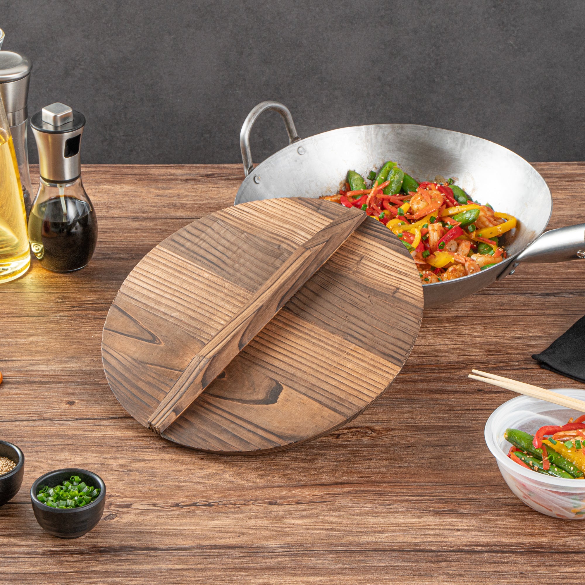 Motomori Handmade Wood Lid - Fits 12" and 14" Wok - 10 count box