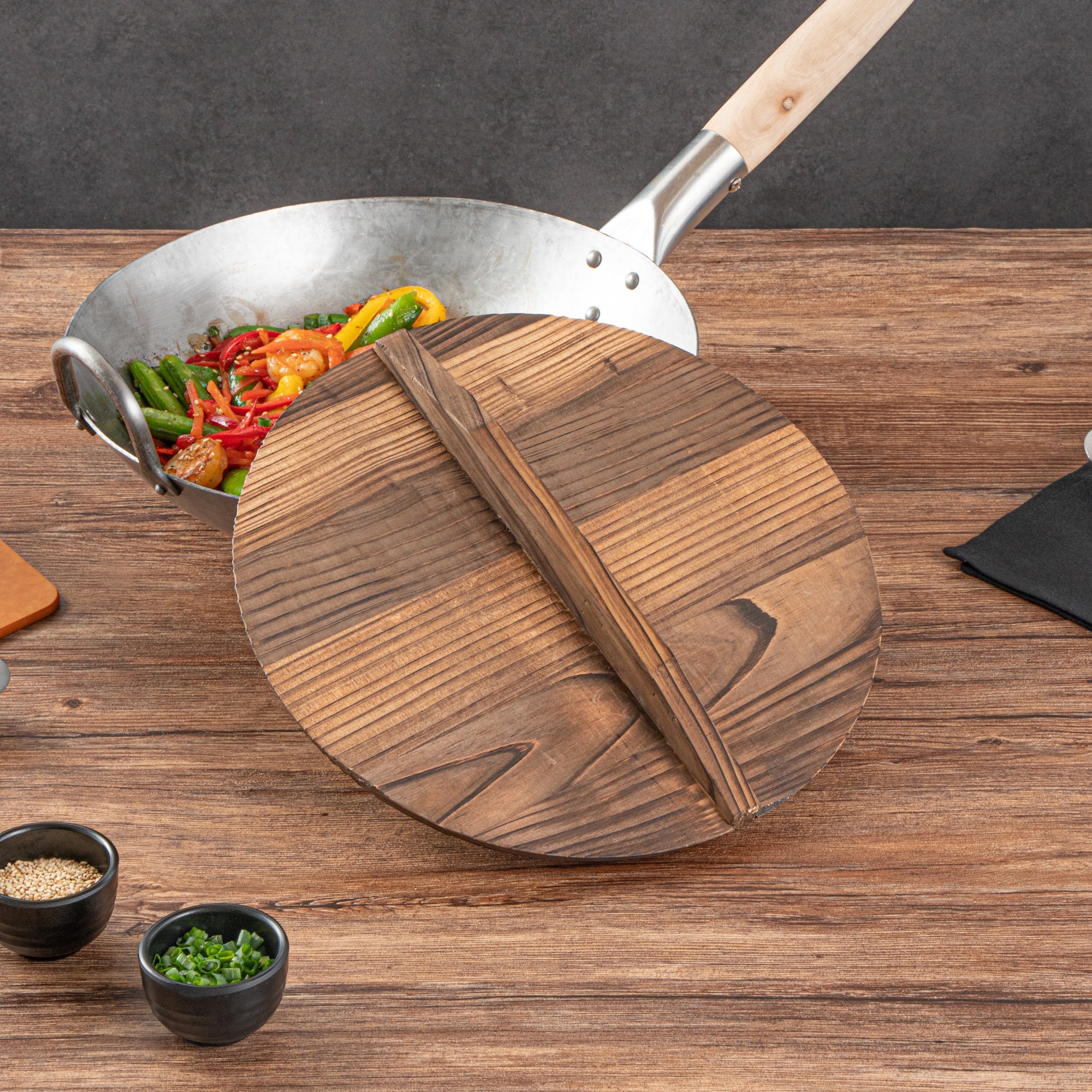 Motomori Handmade Wood Lid - Fits 12" and 14" Wok - 10 count box