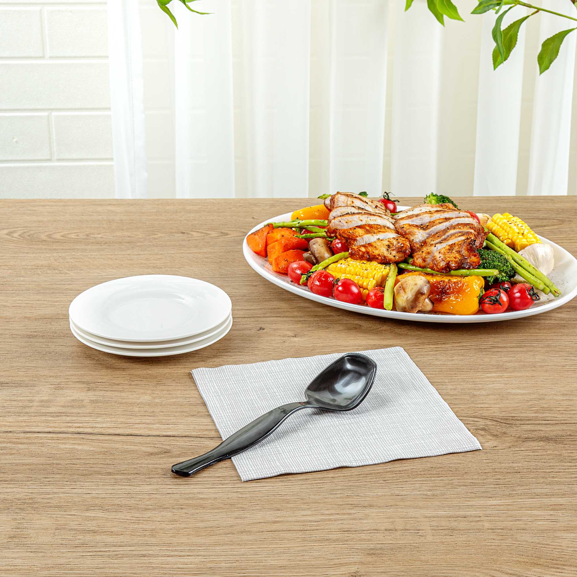 Cater Tek Black Plastic Serving Spoon - 8 1/2" - 10 count box