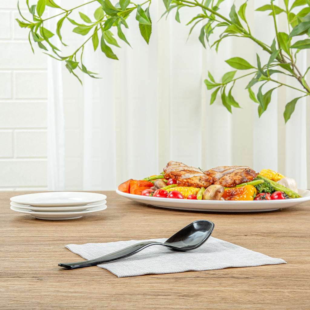 Cater Tek Black Plastic Serving Spoon - 8 1/2" - 100 count box
