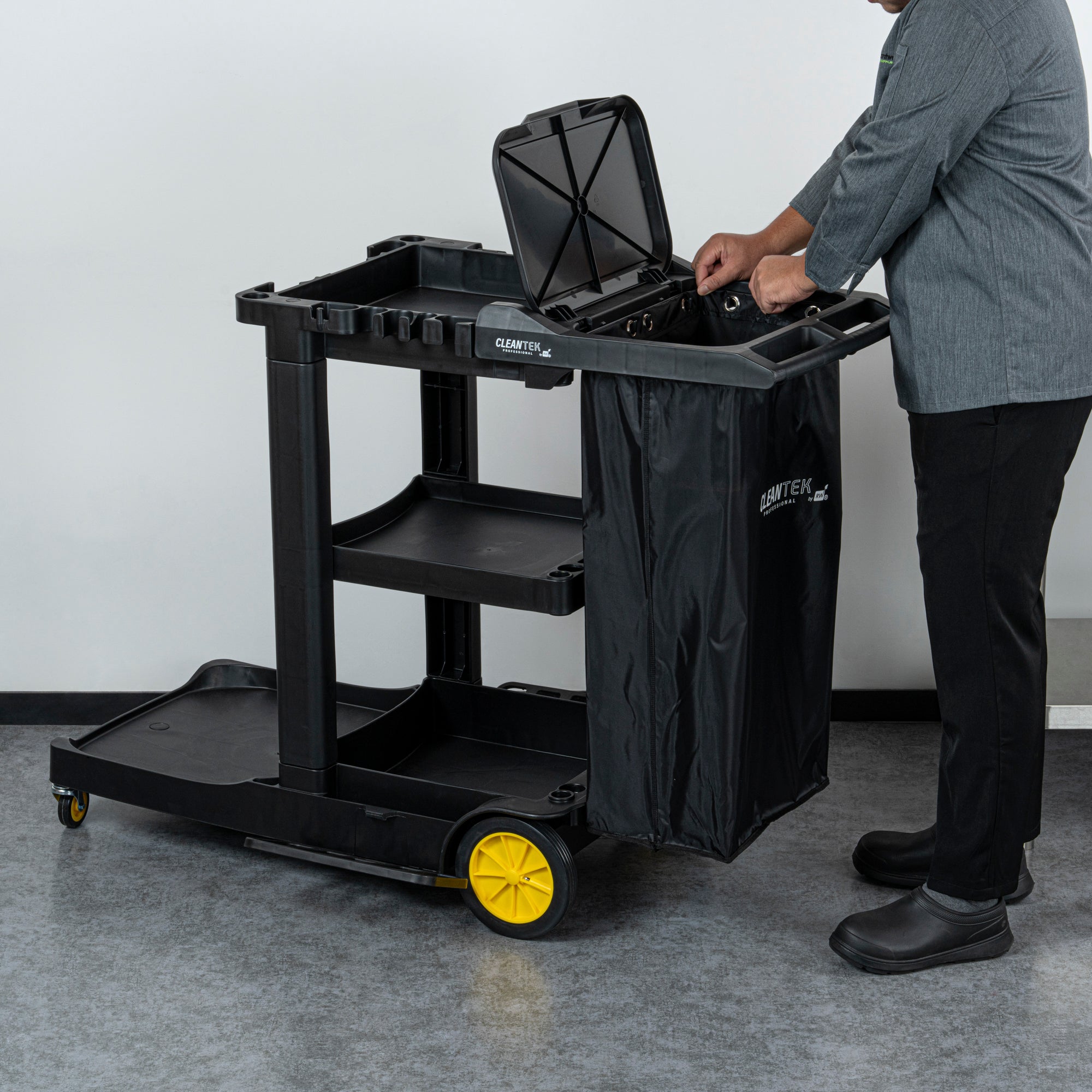 Clean Tek Professional Black Plastic Bag - for Heavy Duty 3-Shelf Janitor Cart - 1 count box
