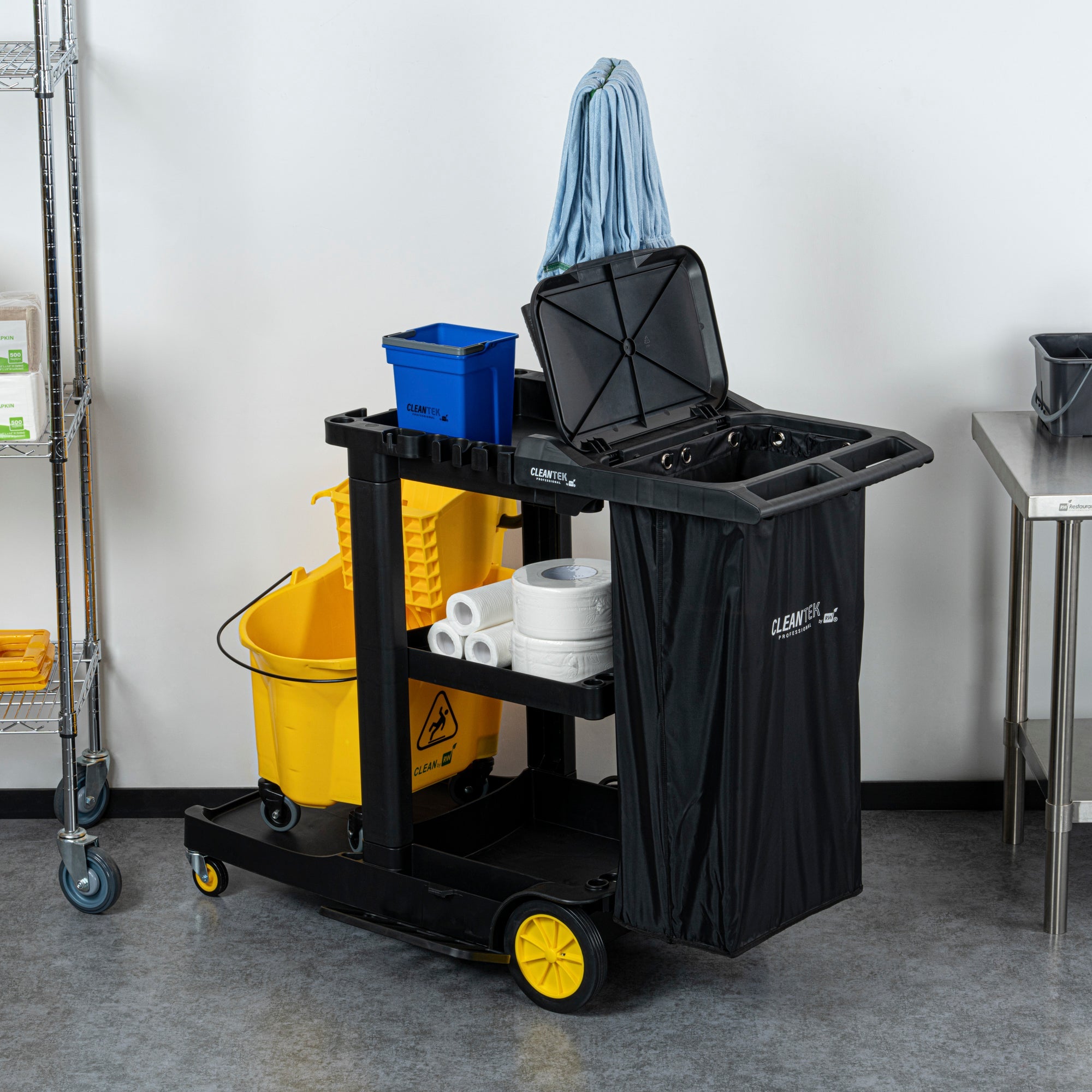 Clean Tek Professional Black Plastic Bag - for Heavy Duty 3-Shelf Janitor Cart - 1 count box