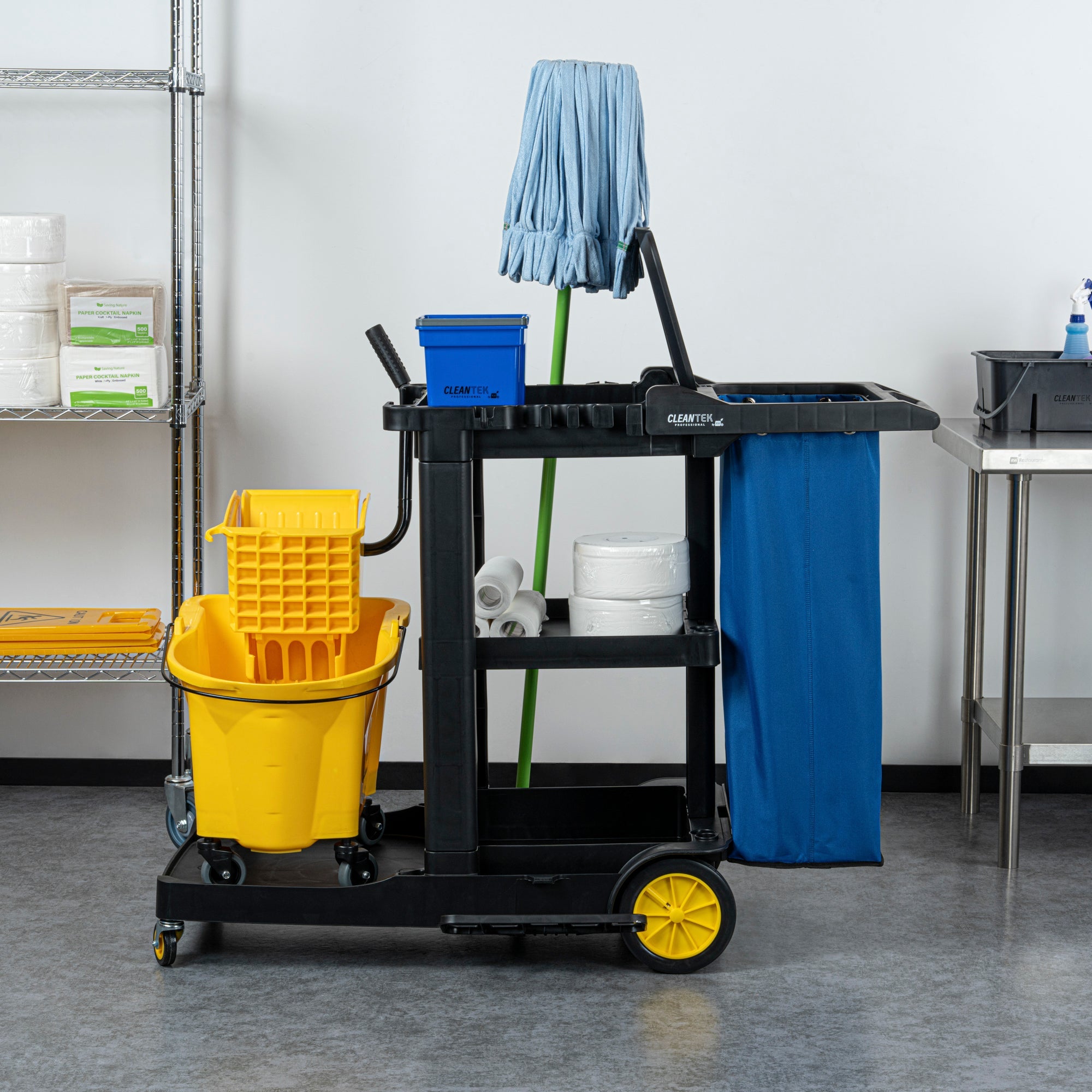 Clean Tek Professional Blue Plastic Bag - for Heavy Duty 3-Shelf Janitor Cart - 1 count box