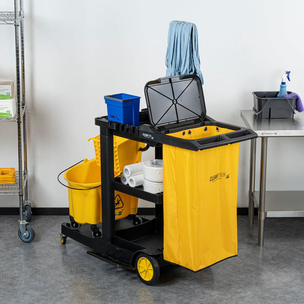 Clean Tek Professional Yellow Plastic Bag - for Heavy Duty 3-Shelf Janitor Cart - 1 count box