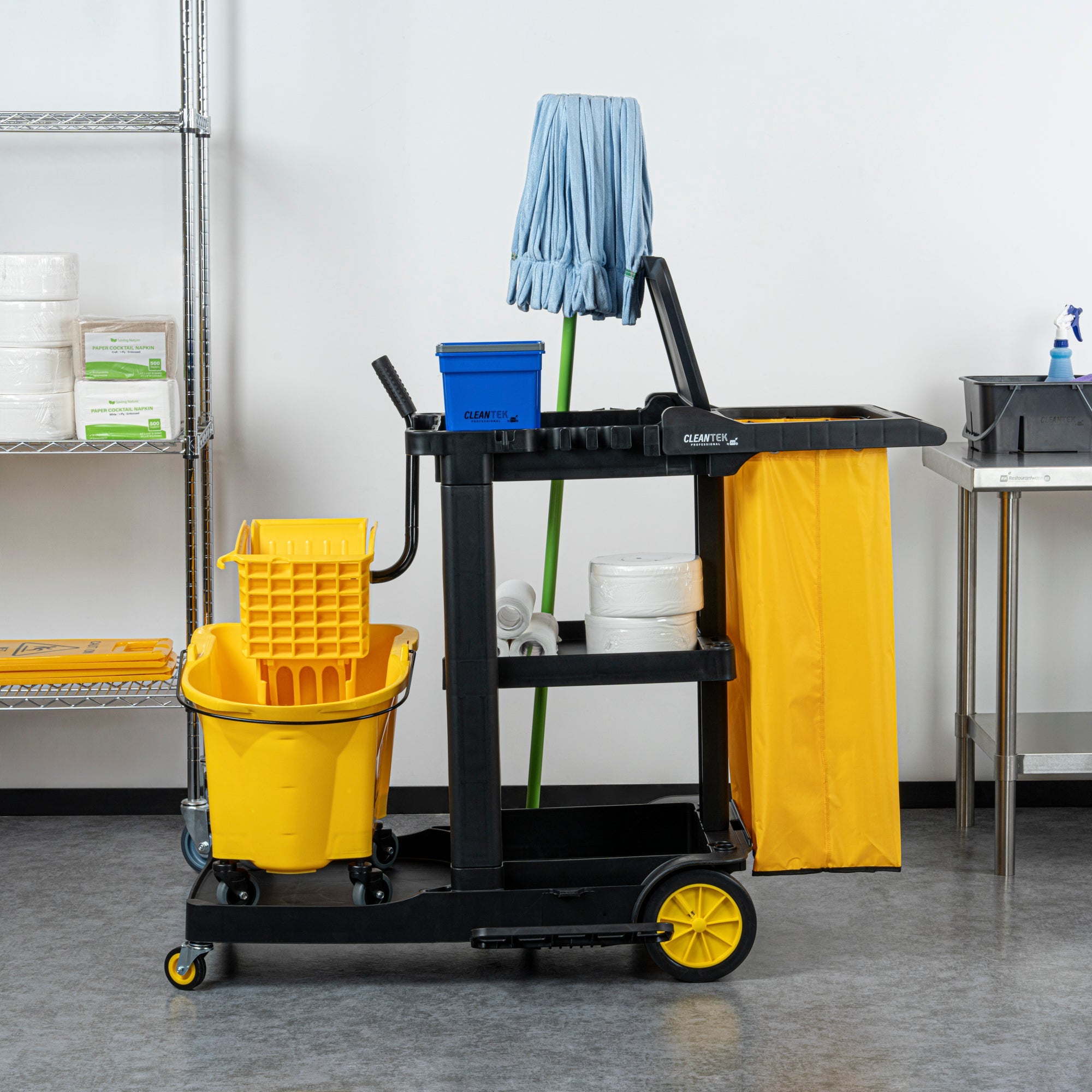 Clean Tek Professional Yellow Plastic Bag - for Heavy Duty 3-Shelf Janitor Cart - 1 count box