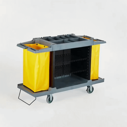 Clean Tek Professional Gray Hotel / Housekeeping Cart - 20 gal Bags, 3 Shelves - 59" x 21 1/4" x 38 3/4" - 1 count box