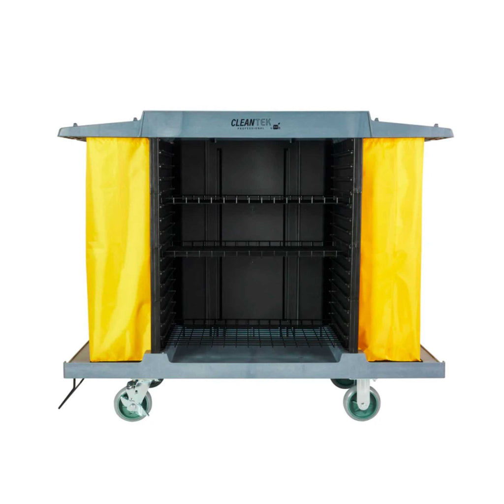 Clean Tek Professional Gray Hotel / Housekeeping Cart - 20 gal Bags, 4 Shelves - 59" x 21 1/4" x 47 1/4" - 1 count box