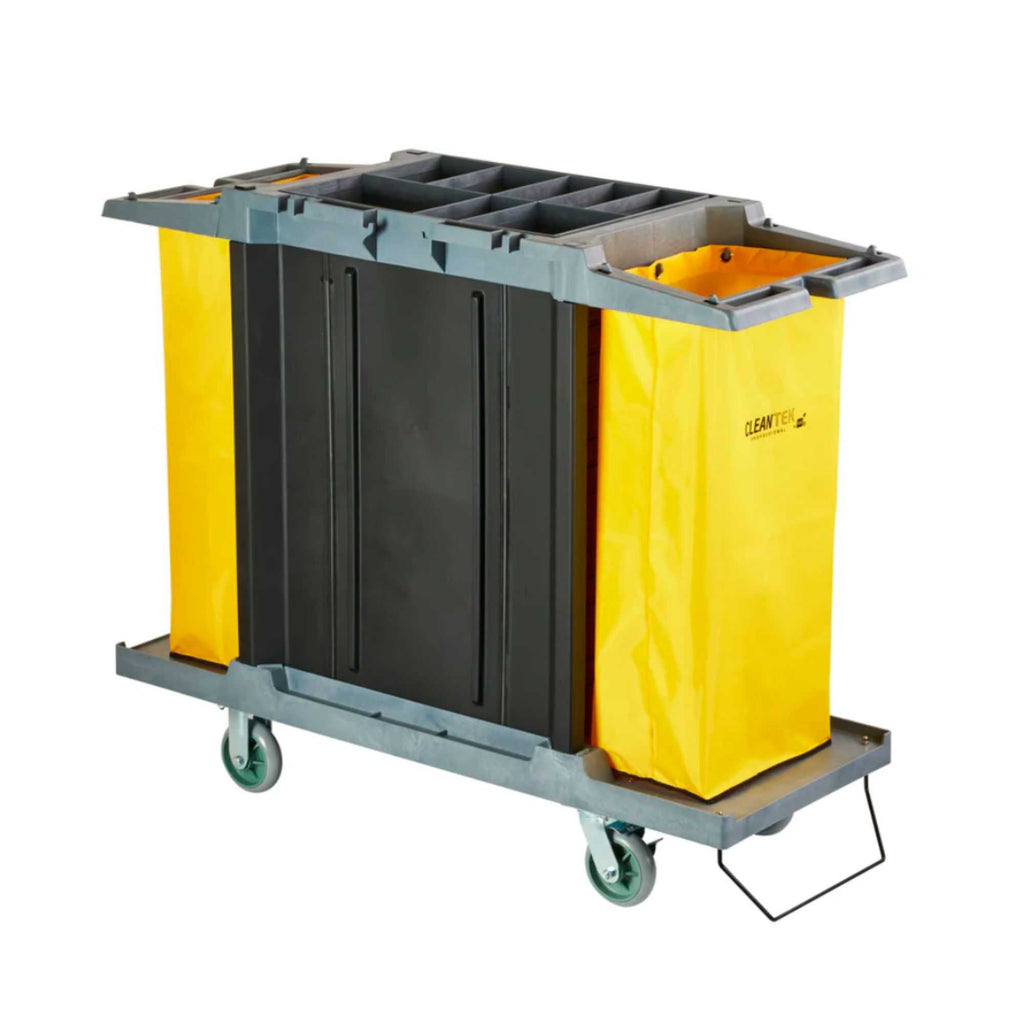 Clean Tek Professional Gray Hotel / Housekeeping Cart - 20 gal Bags, 4 Shelves - 59" x 21 1/4" x 47 1/4" - 1 count box