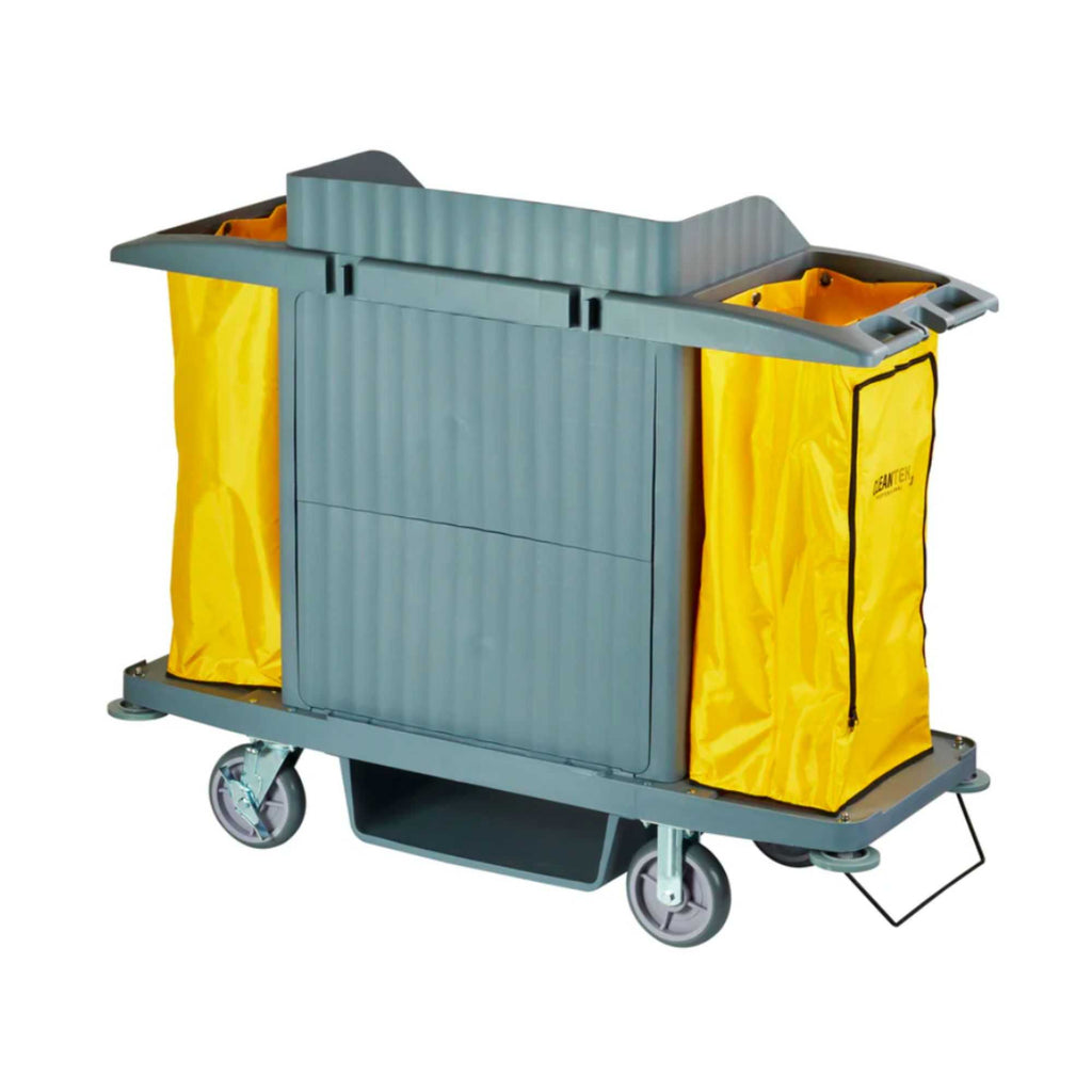 Clean Tek Professional Gray Hotel / Housekeeping Cart - 20 gal Bags, 3 Locking Shelves - 60 3/4" x 21 1/4" x 50 1/2" - 1 count box