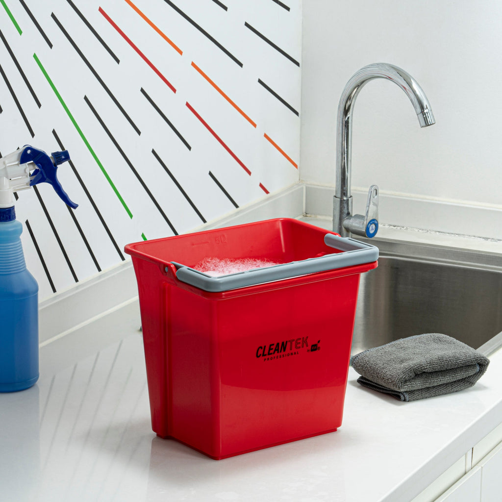 Clean Tek Professional 6 Qt Red Cleaning Bucket - 9 1/4" x 7" x 8 3/4" - 1 count box