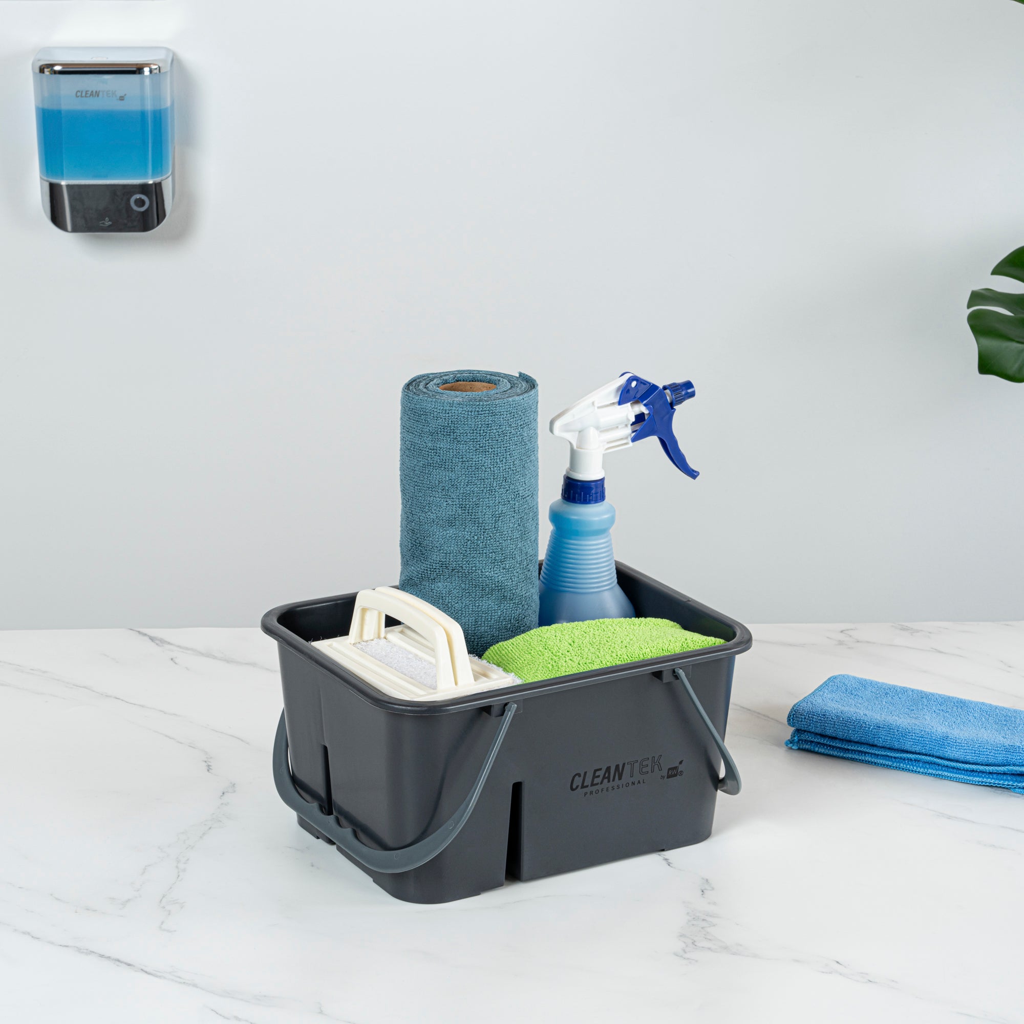 Clean Tek Professional Gray Cleaning Caddy - 4 Compartments, with 2 Handles - 11 1/2" x 9" x 6" - 1 count box