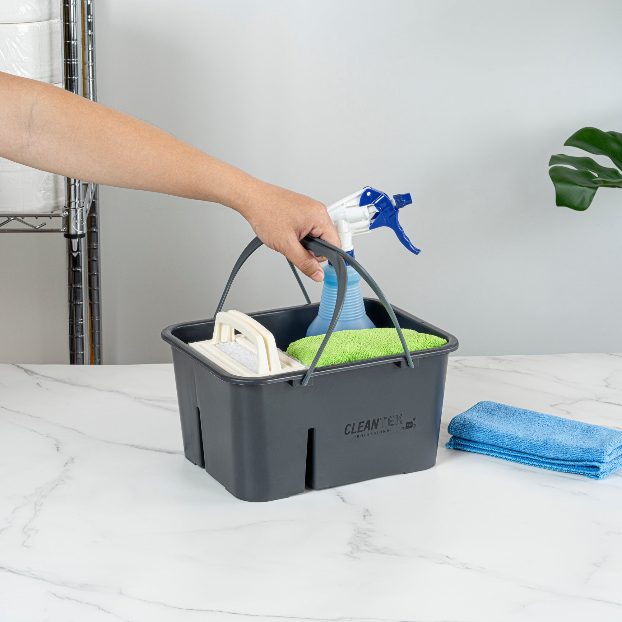 Clean Tek Professional Gray Cleaning Caddy - 4 Compartments, with 2 Handles - 11 1/2" x 9" x 6" - 1 count box
