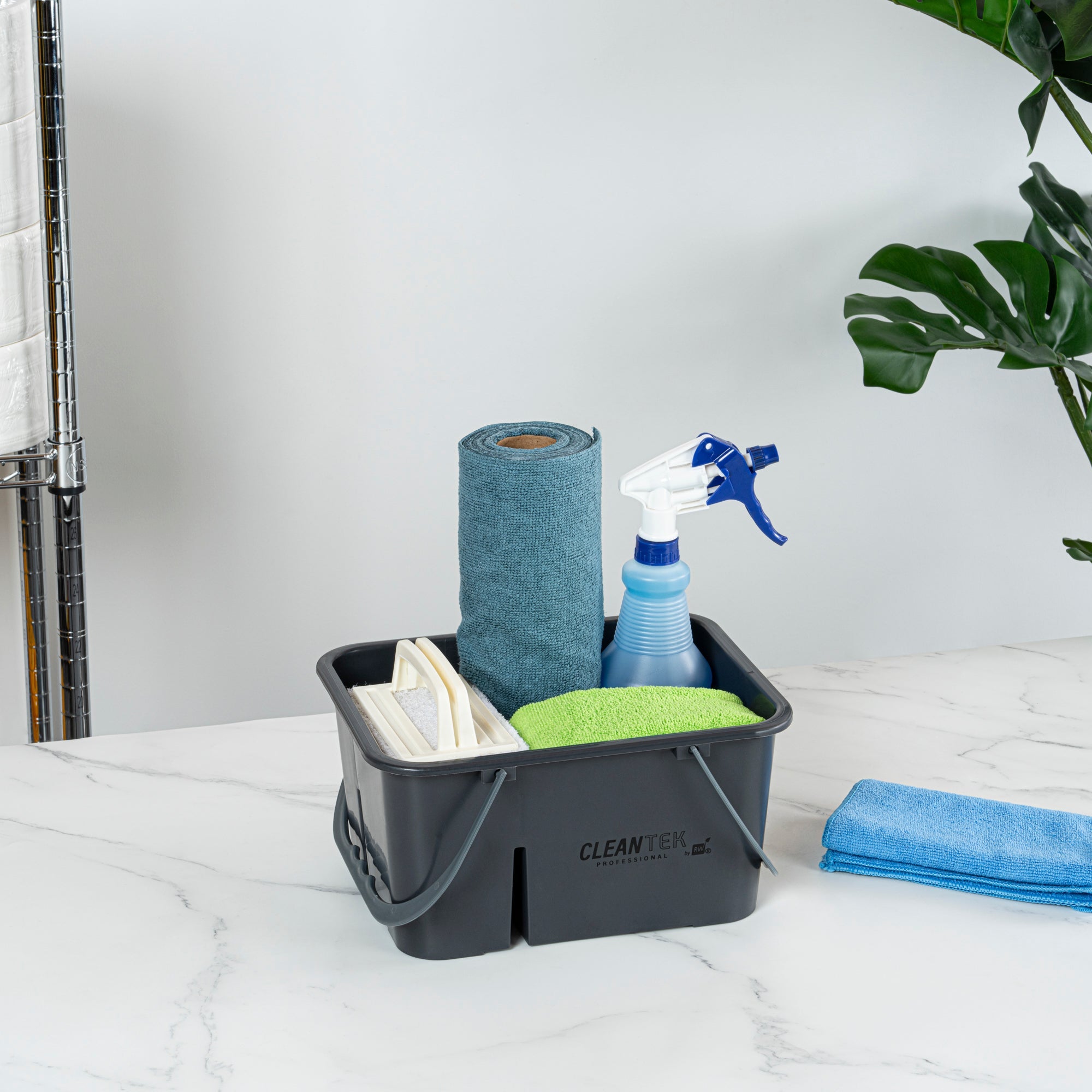 Clean Tek Professional Gray Cleaning Caddy - 4 Compartments, with 2 Handles - 11 1/2" x 9" x 6" - 1 count box
