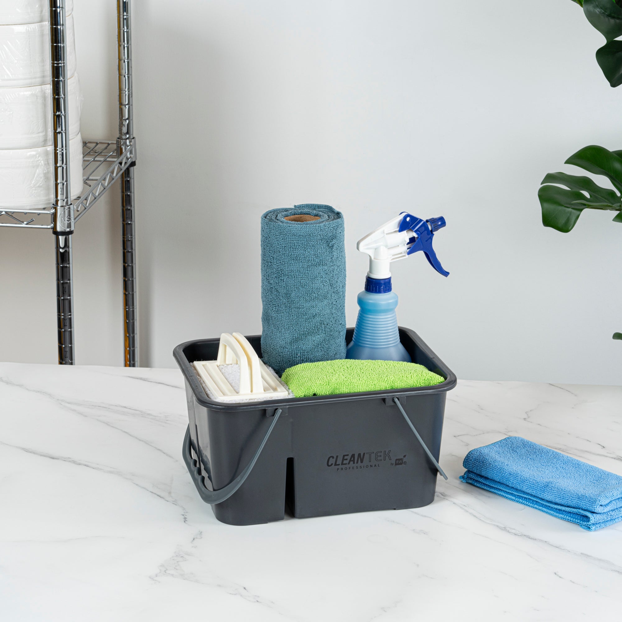 Clean Tek Professional Gray Cleaning Caddy - 4 Compartments, with 2 Handles - 11 1/2" x 9" x 6" - 1 count box
