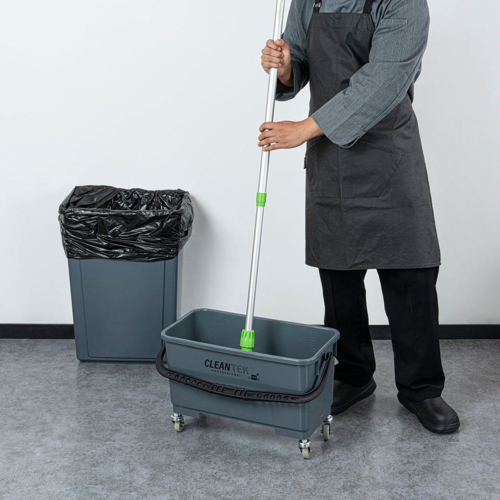 Clean Tek Professional 25 Qt Gray Bucket - with Wheels, Sieve - 22" x 11 1/2" x 13 1/2" - 1 count box