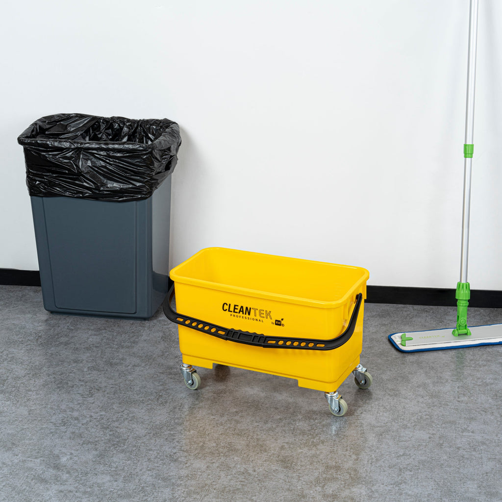 Clean Tek Professional 25 Qt Yellow Bucket - with Wheels, Sieve - 22" x 11 1/2" x 13 1/2" - 1 count box