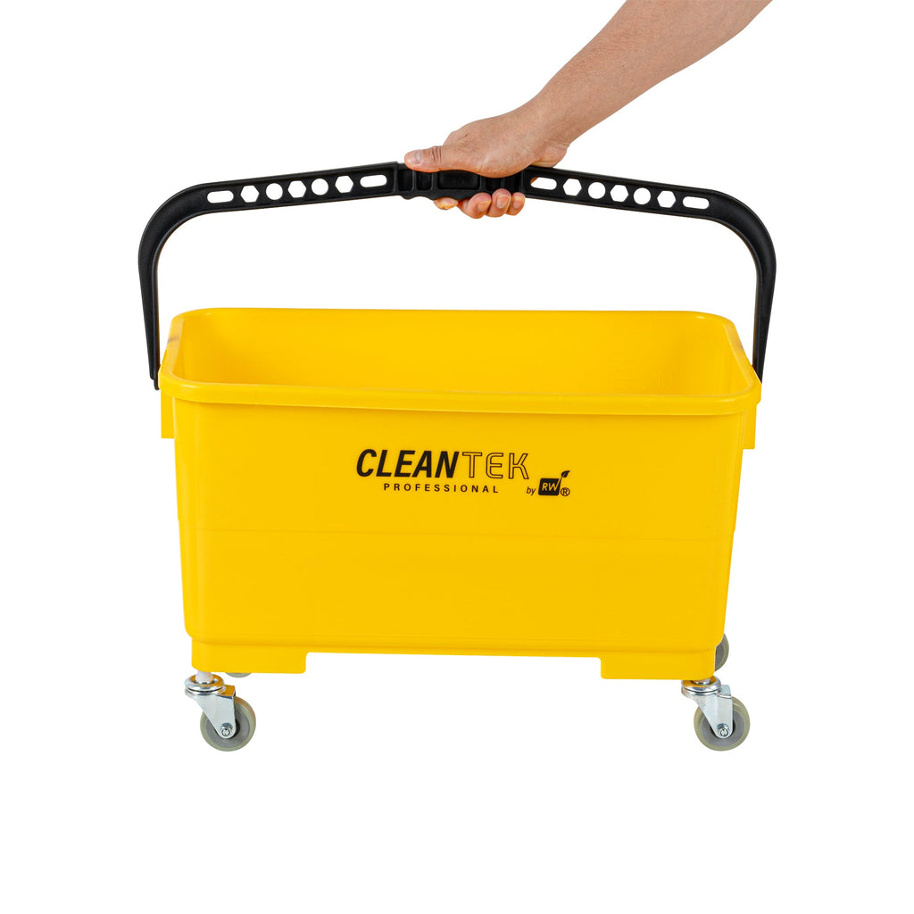 Clean Tek Professional 25 Qt Yellow Bucket - with Wheels, Sieve - 22" x 11 1/2" x 13 1/2" - 1 count box