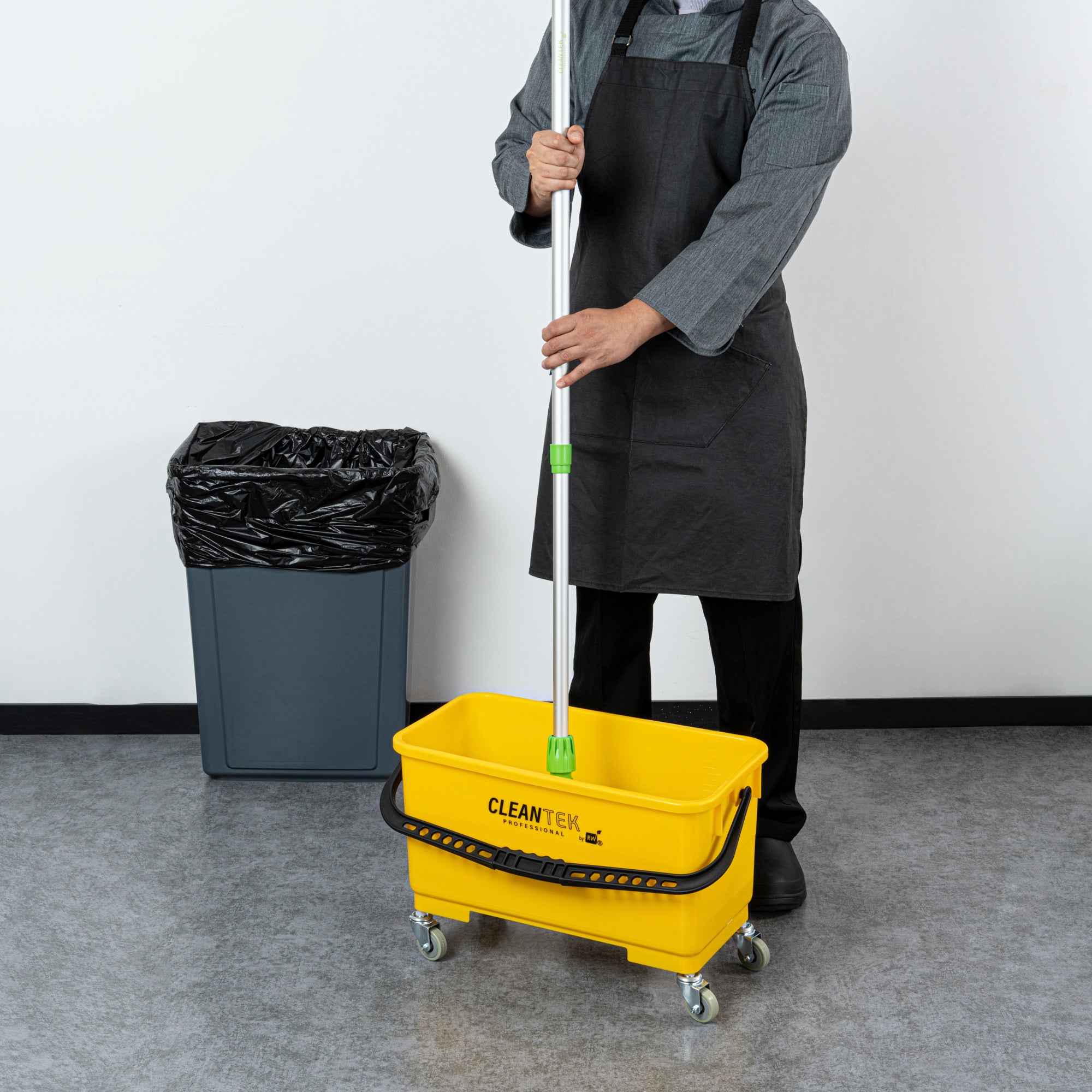 Clean Tek Professional 25 Qt Yellow Bucket - with Wheels, Sieve - 22" x 11 1/2" x 13 1/2" - 1 count box