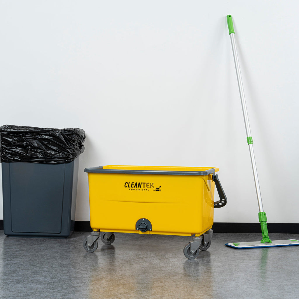 Clean Tek Professional 44 Qt Yellow No-Touch Microfiber Mop Bucket - with Twist Valve - 26 3/4" x 14 1/4" x 15 3/4" - 1 count box