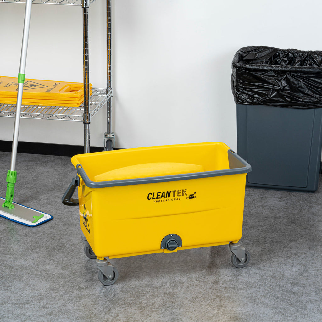 Clean Tek Professional 44 Qt Yellow No-Touch Microfiber Mop Bucket - with Twist Valve - 26 3/4" x 14 1/4" x 15 3/4" - 1 count box