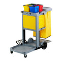 Clean Tek Professional Gray 3-Shelf Janitor Cart - 18 gal Bag, Lid, 4 Buckets and 1 Locking Cabinet - 44" x 28" x 43 1/4" - 1 count box
