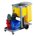 Clean Tek Professional Gray 3-Shelf Janitor Cart - 18 gal Bag, Lid, 2 Buckets, 1 Wringer, 1 Locking Cabinet - 44" x 28" x 39" - 1 count box