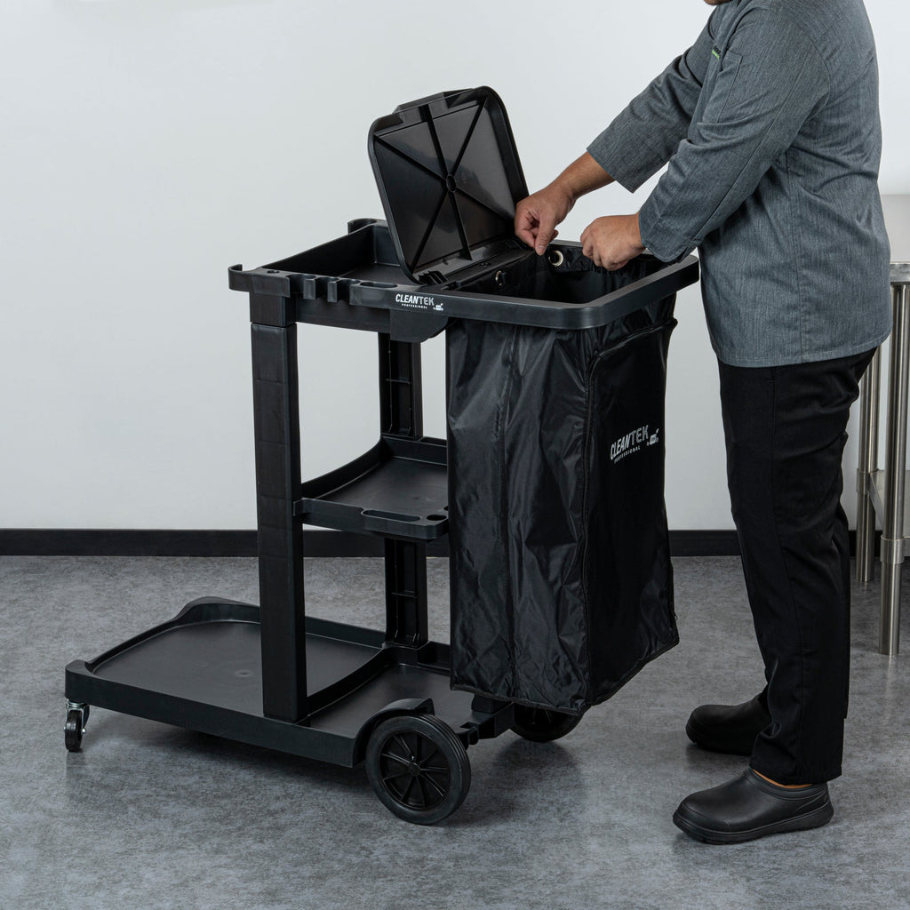 Clean Tek Professional 18 gal Black Plastic Bag - for 3-Shelf Janitor Cart, with Zipper - 1 count box