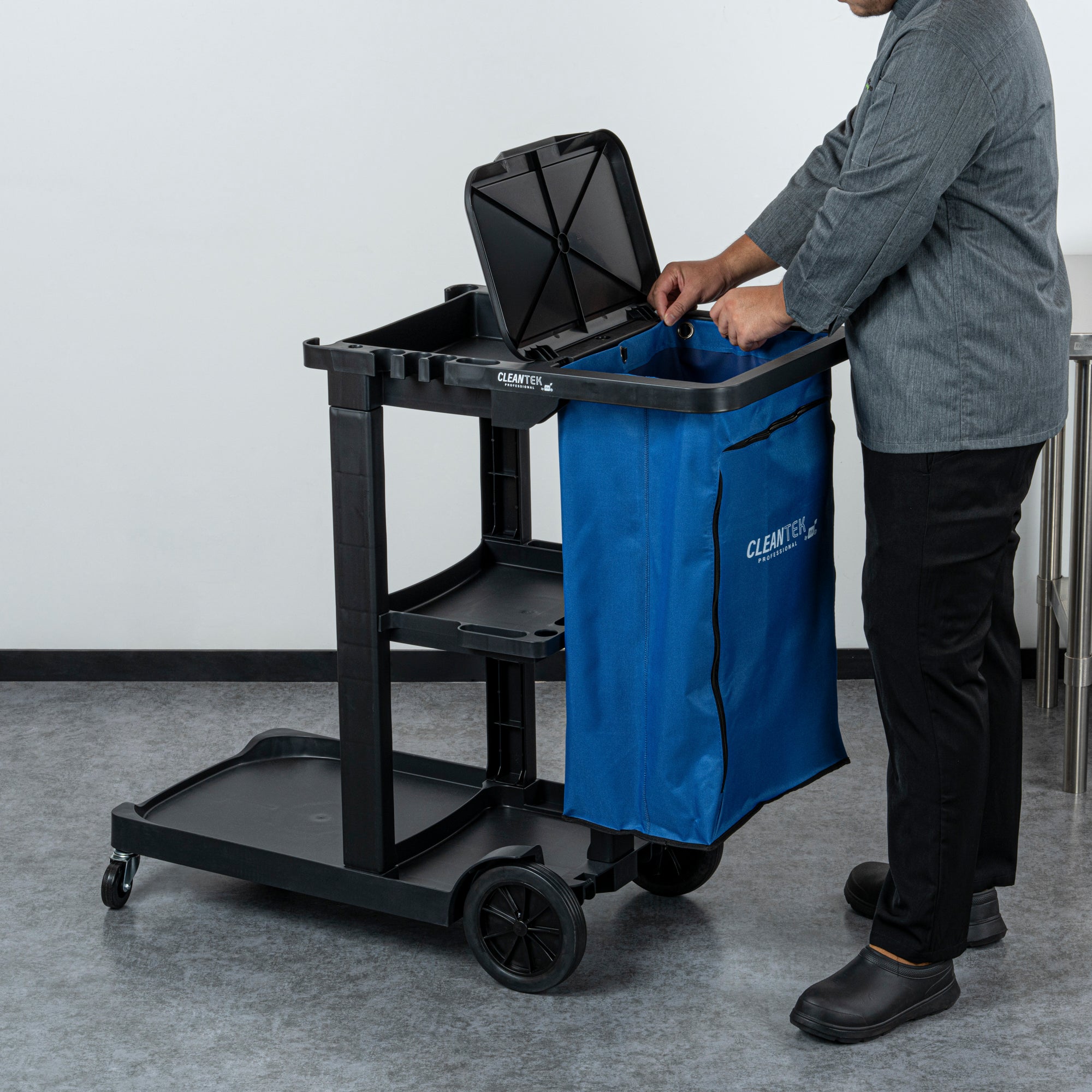 Clean Tek Professional 18 gal Blue Plastic Bag - for 3-Shelf Janitor Cart, with Zipper - 1 count box