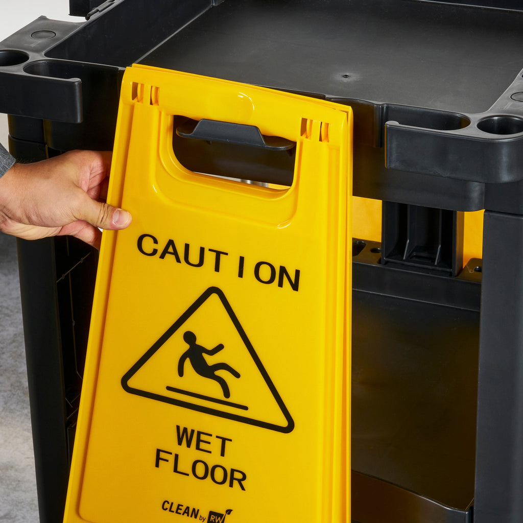 Clean Tek Professional Black Heavy Duty 3-Shelf Janitor Cart - 21 gal Bag, Lid - 52 1/4" x 33 1/2" x 39" - 1 count box