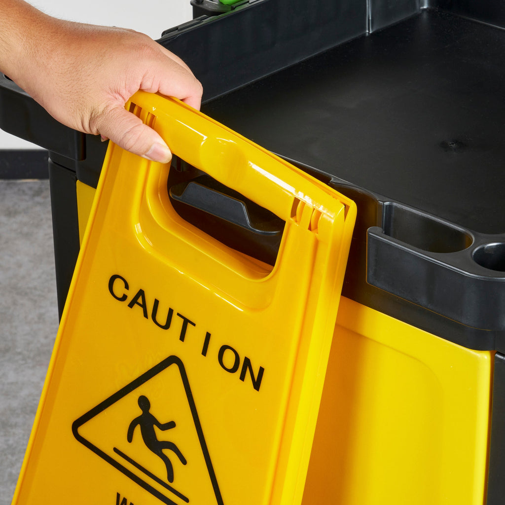 Clean Tek Professional Black Heavy Duty 3-Shelf Janitor Cart - 21 gal Bag, Lid,Double Locking Cabinet- 52 1/4" x 33 1/2" x 39" - 1 count box
